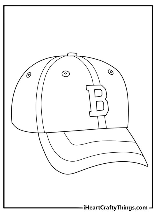 Baseball cap with team letter logo simple printable coloring sheet