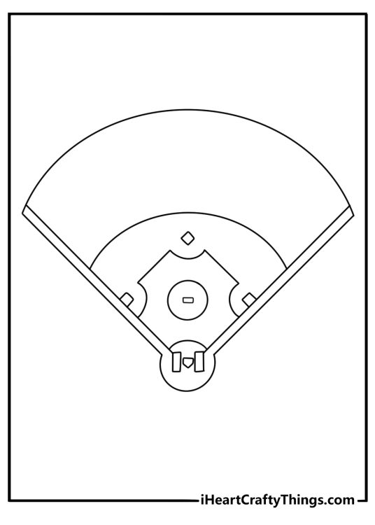 Baseball diamond aerial view with four bases easy coloring page