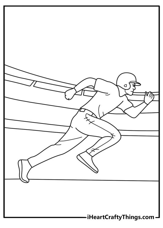 Baseball player running toward home plate sports coloring sheet