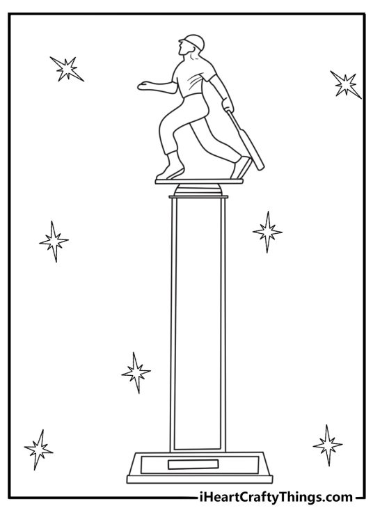 Baseball trophy with player figure on top detailed printable coloring page
