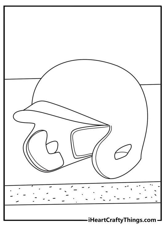 Batting helmet on grass near chalk foul line simple coloring page