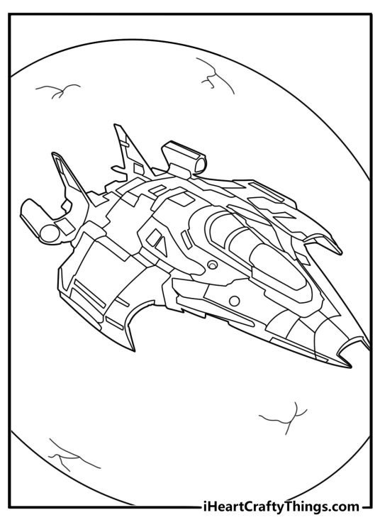 Battle ready space cruiser with shield generators detailed coloring sheet
