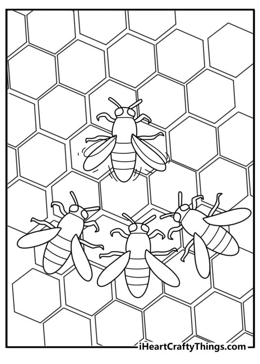 Bee coloring pages to print with a bee doing a waggle dance inside the hive