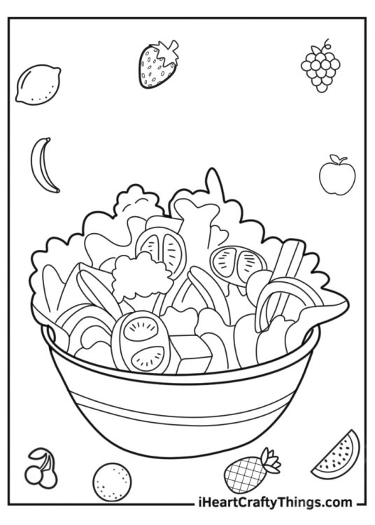 Bowl Of Salad Coloring Sheet