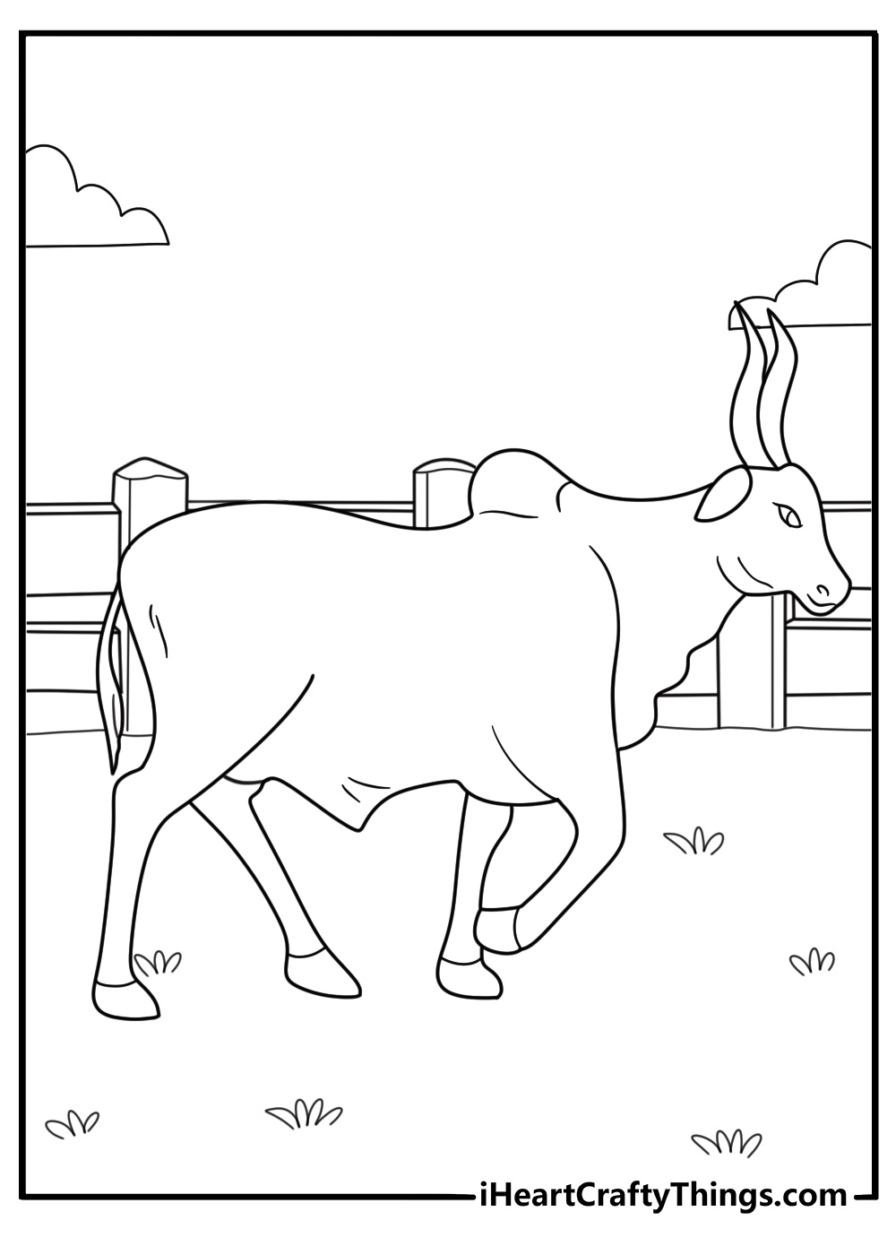Bull walking near fence detailed coloring page for adults