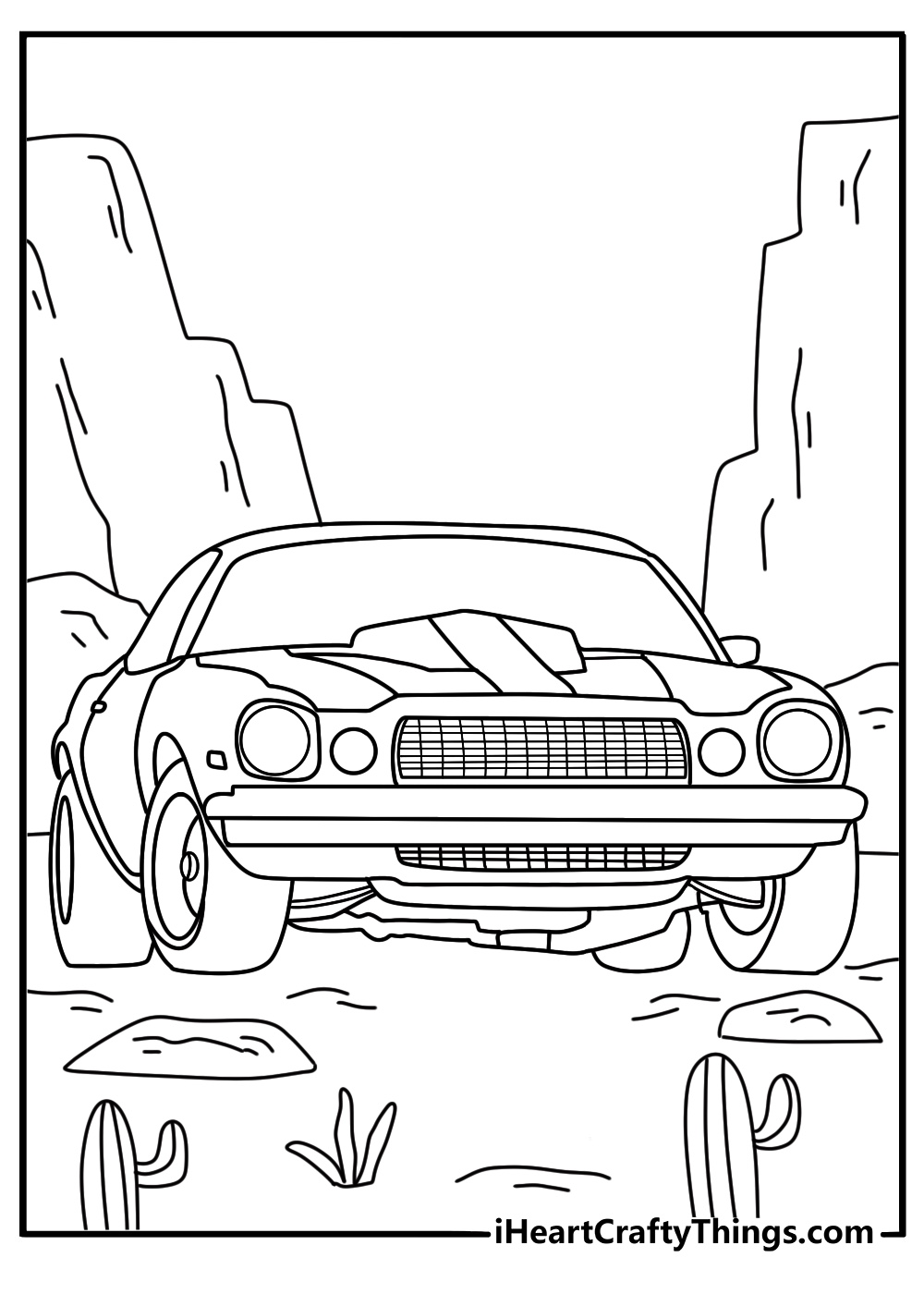 Bumblebee driving through desert road with rocks bumblebee car coloring page