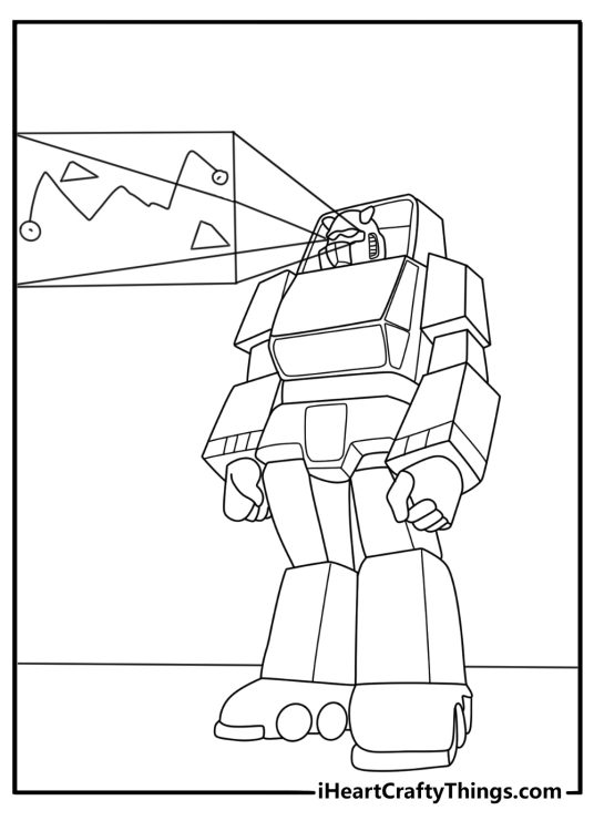 Bumblebee looking at hologram map inside base detailed coloring sheet