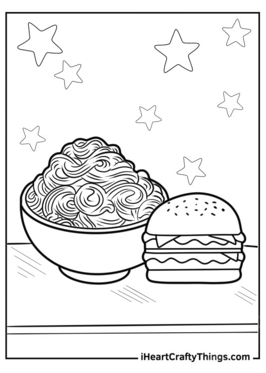 Burgers And Noodles Coloring Page