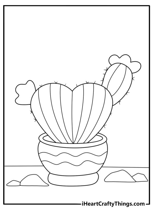 Cactus shaped like heart pad cute cactus coloring pages