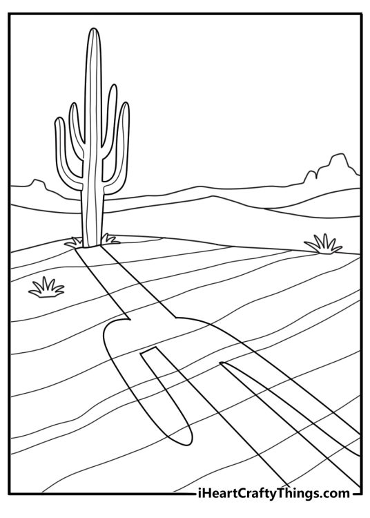 Cactus with shadow on sand dunes coloring pages of cactus