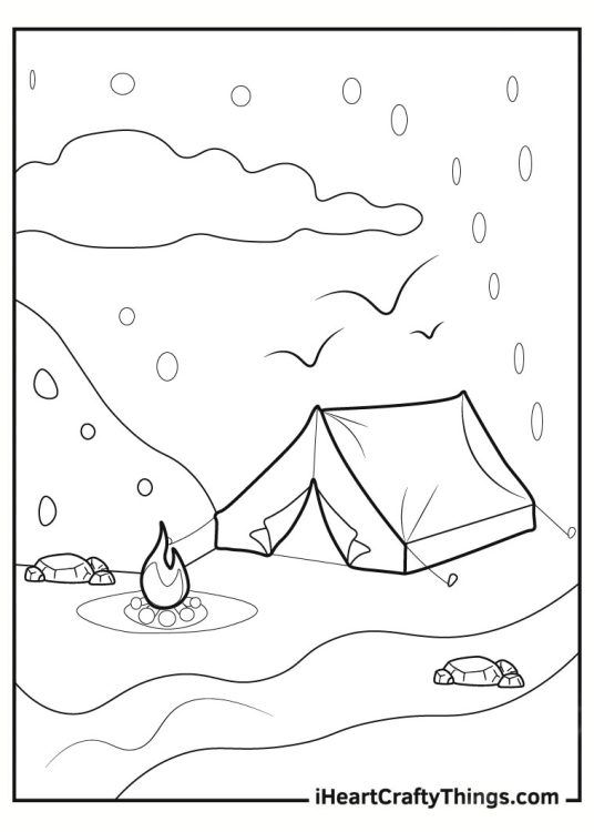 Camping Gear Coloring In For Kids