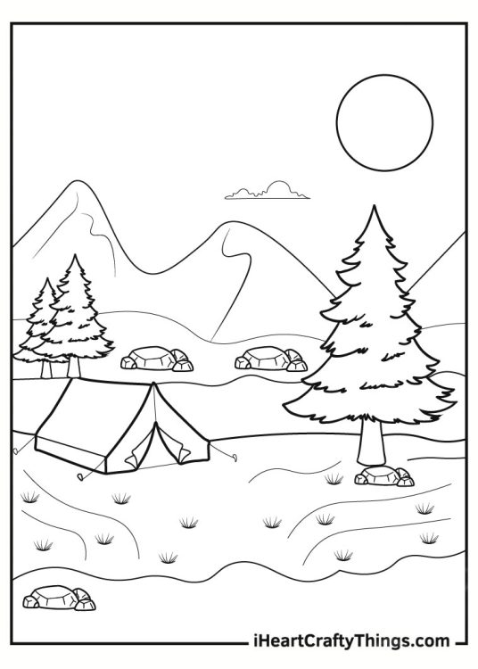 Camping Site With Tent Coloring In