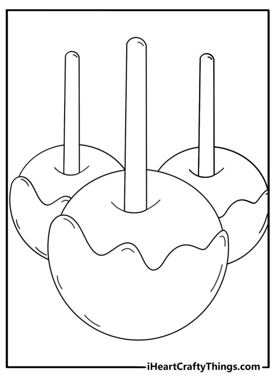 Candy apple on wooden stick simple printable coloring page
