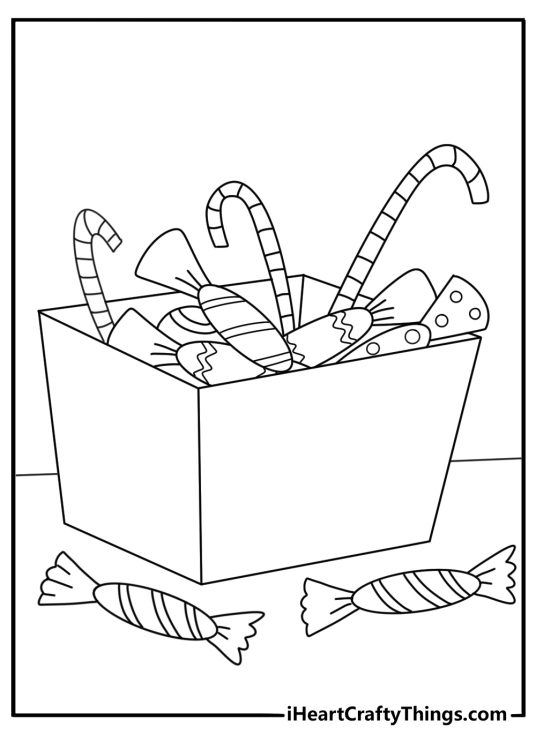 Candy gift box filled with assorted sweets coloring page