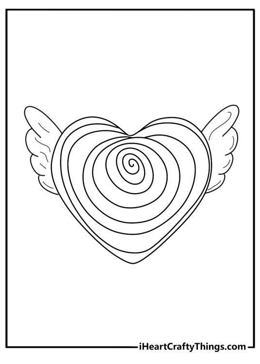 Candy heart coloring page with tiny wing shapes
