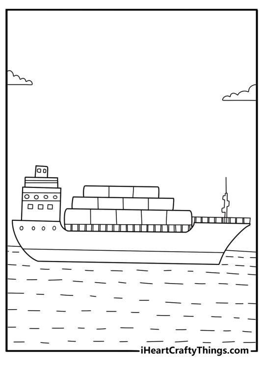Cargo ship coloring pages showing stacked containers in neat rows
