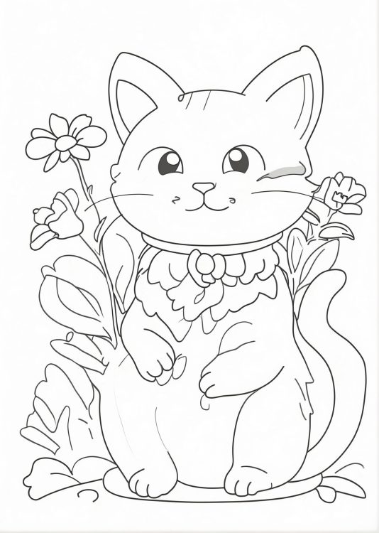 Cartoon Cat With Flowers