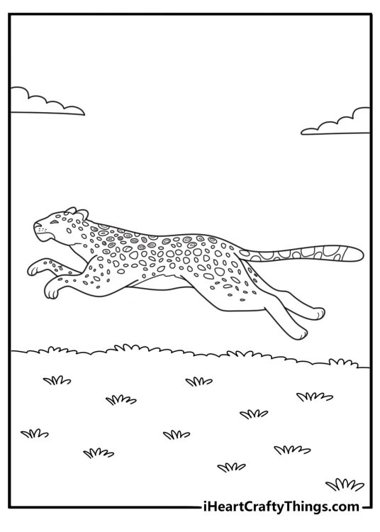 Cartoon leopard running across open plains fun coloring printable