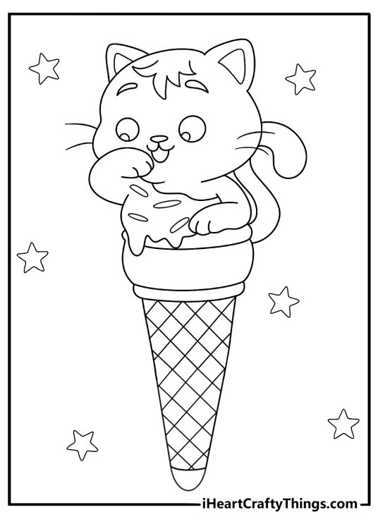 Cat with ice cream cone compress fun coloring printable