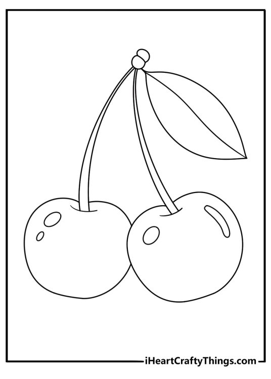 Cherry pair joined by stem free fruit coloring page
