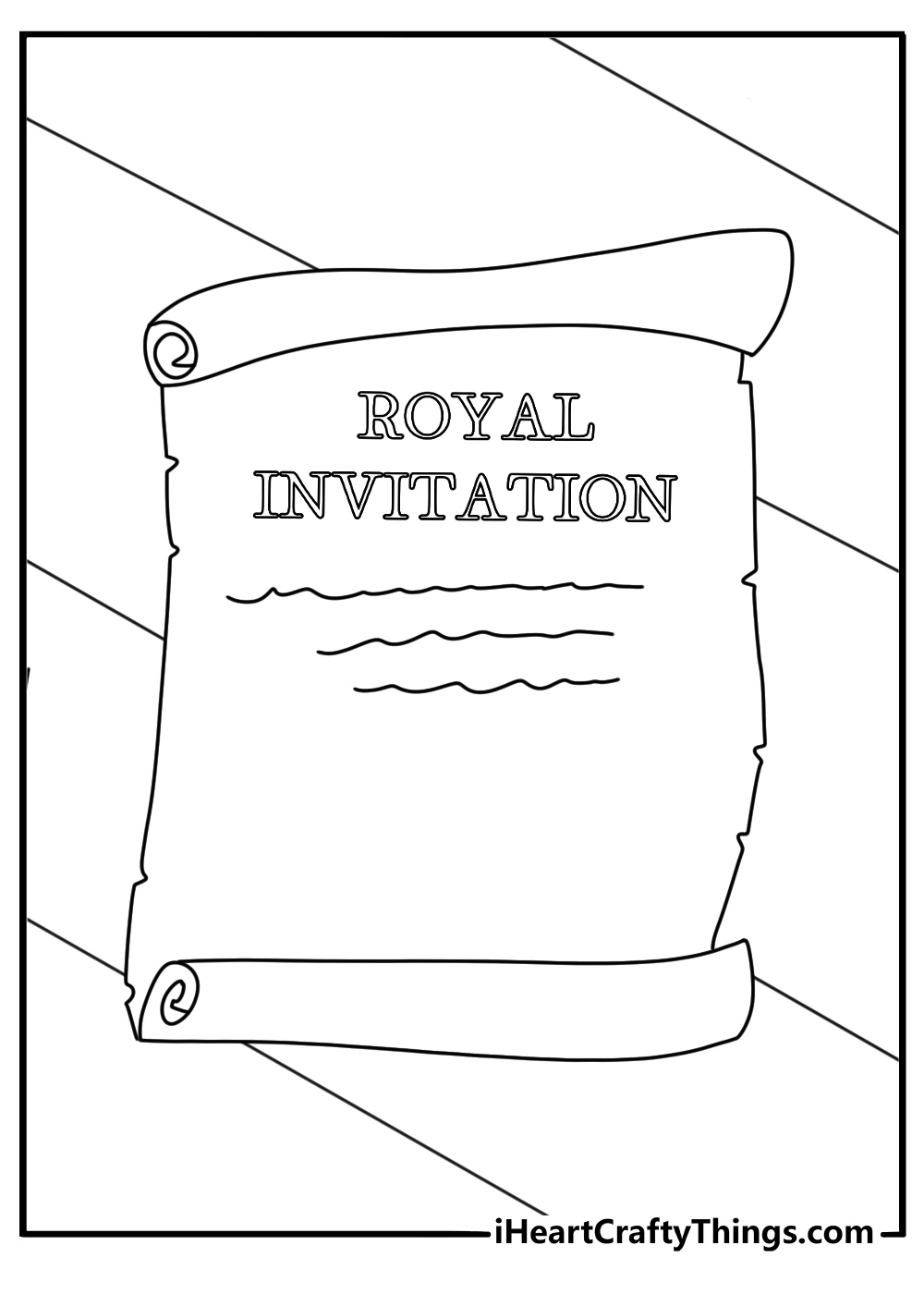 Cinderella coloring sheet with the royal invitation on a table