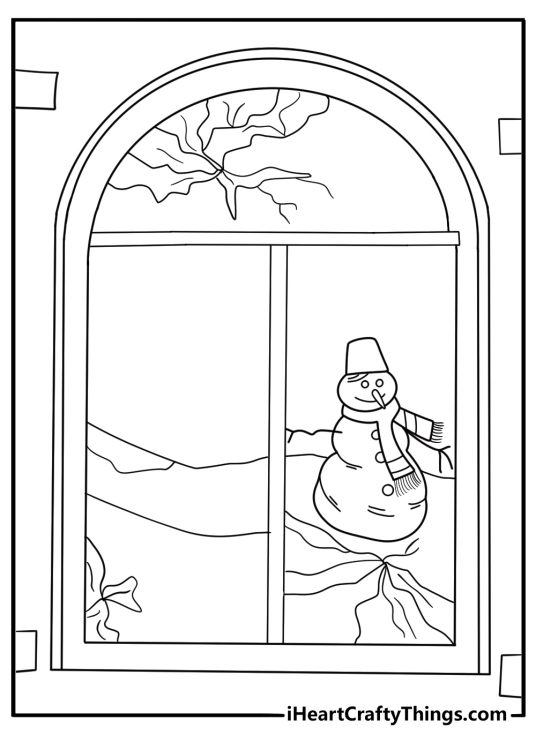 Close up frosty window crystals on cold January morning coloring page
