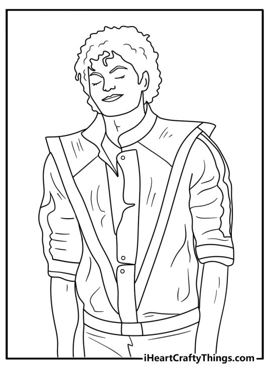 Cool Michael Jackson coloring pages with the singer in a red thriller style jacket