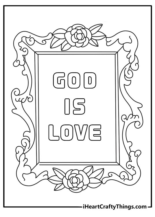 Cross coloring page with a cross inside a Bible verse frame