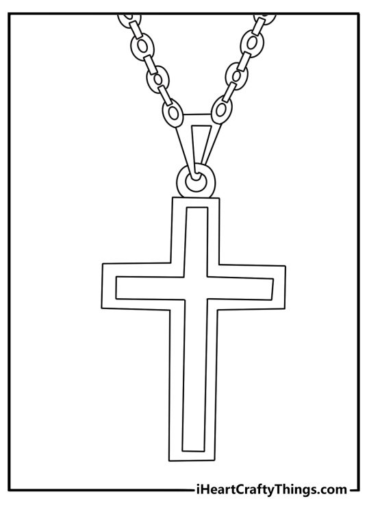 Cross coloring sheet with a small cross pendant on a necklace