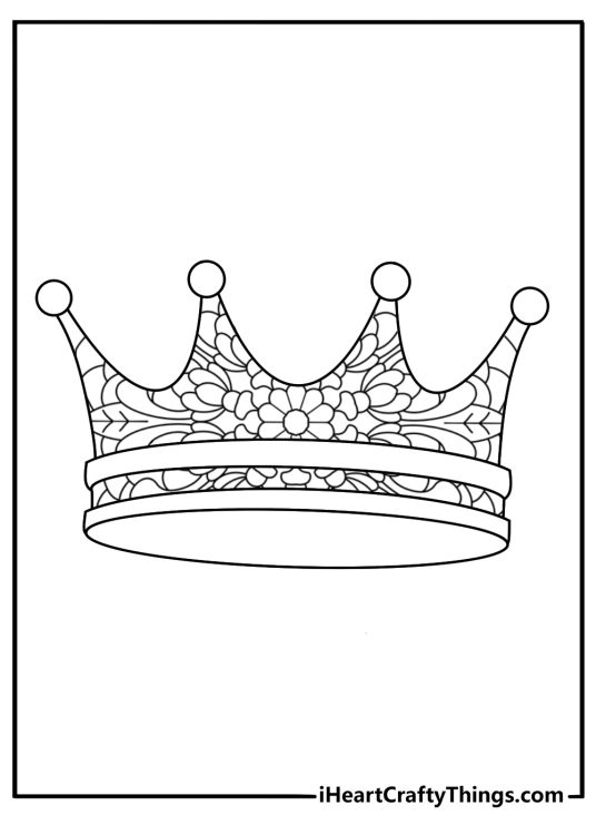 Crown coloring pages for adults with lace like patterns inside a tall crown