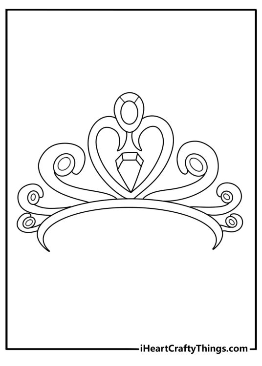 Crown coloring pages with a jeweled tiara on a braided headband