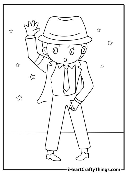 Cute Michael Jackson printable with chibi singer in a fedora and loafers