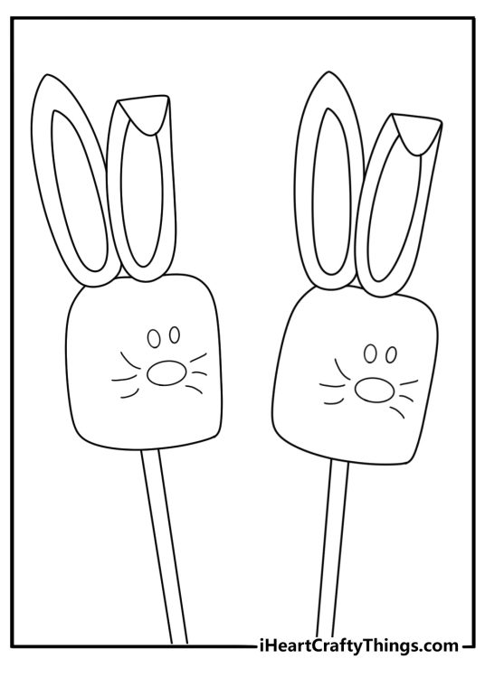 Cute candy coloring sheet with marshmallow bunny shaped treat