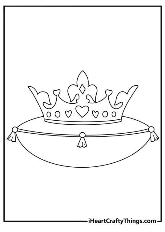 Cute crown coloring page with a small tiara on a pillow