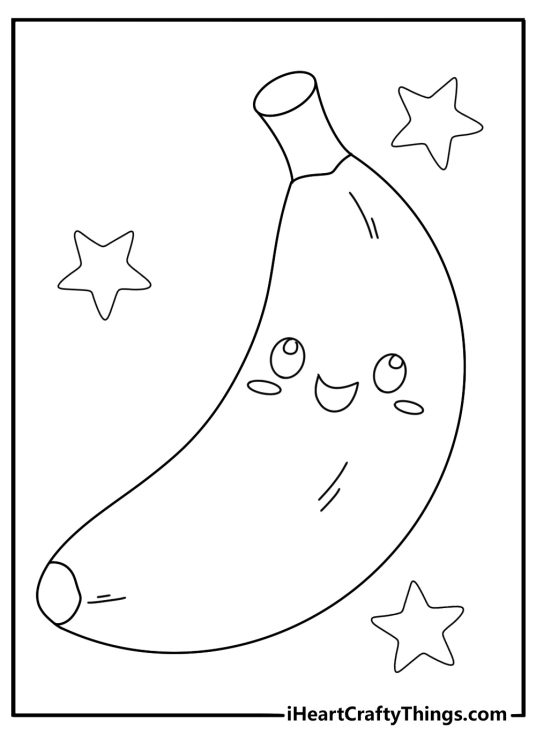 Cute kawaii fruit coloring page with tiny banana character