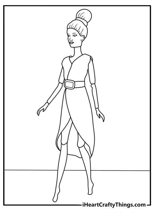 Cute rag doll with yarn hair and patch dress simple coloring page for kids