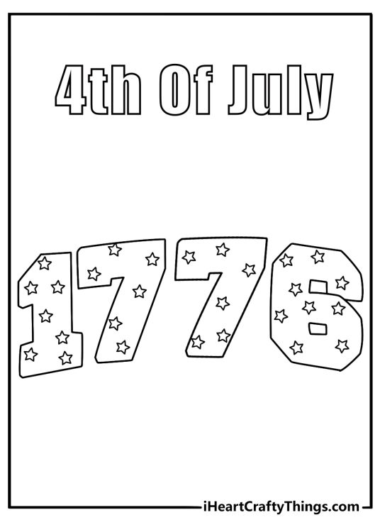 Detailed 4th of July coloring page with stars inside the number 1776
