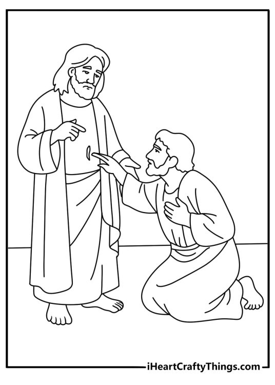 Detailed Jesus coloring pages with Jesus and Thomas touching his risen side 1