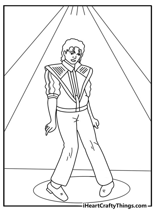 Detailed Michael Jackson coloring page Billie Jean style with bright stage tiles
