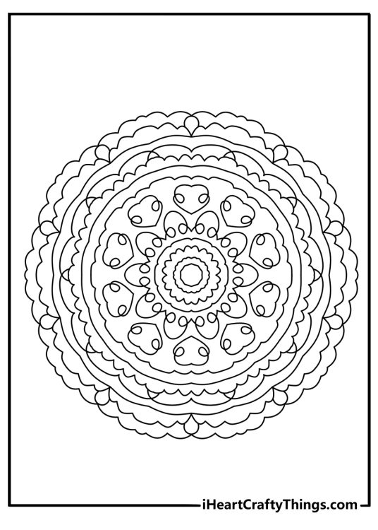Detailed abstract coloring sheet for adults with layered mandala rings