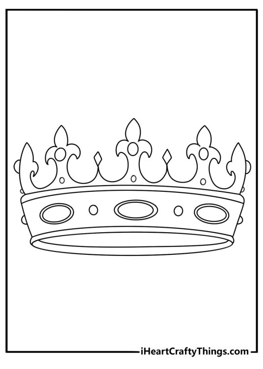 Detailed crown coloring page for adults with filigree lines and tiny pearls