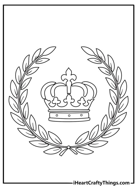 Detailed crown coloring page with an open crown and leaf motifs
