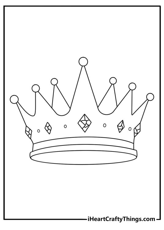 Detailed crown printable for adults with mosaic gem shapes in each point