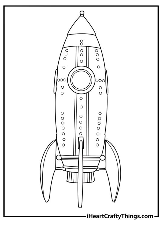Detailed printable of vintage retro spaceship with rivets and panel lines for adults