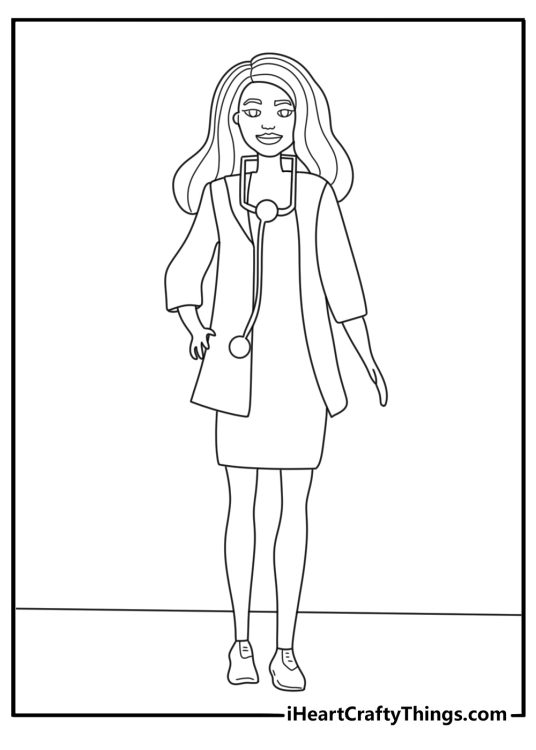 Doctor doll with stethoscope role play coloring sheet