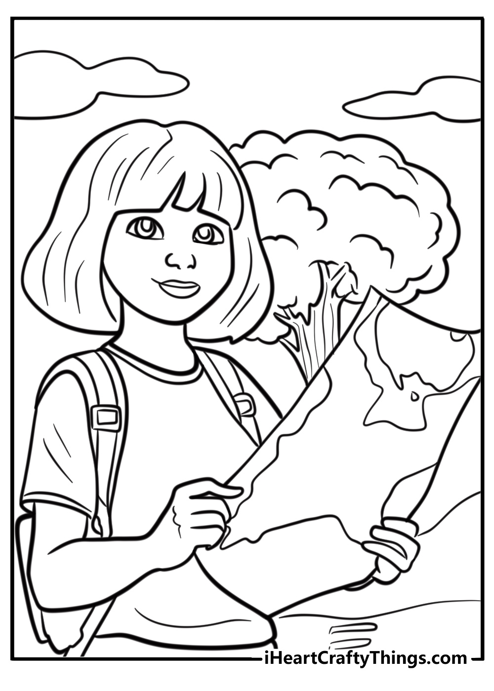 Dora with a map ready for an adventure coloring page