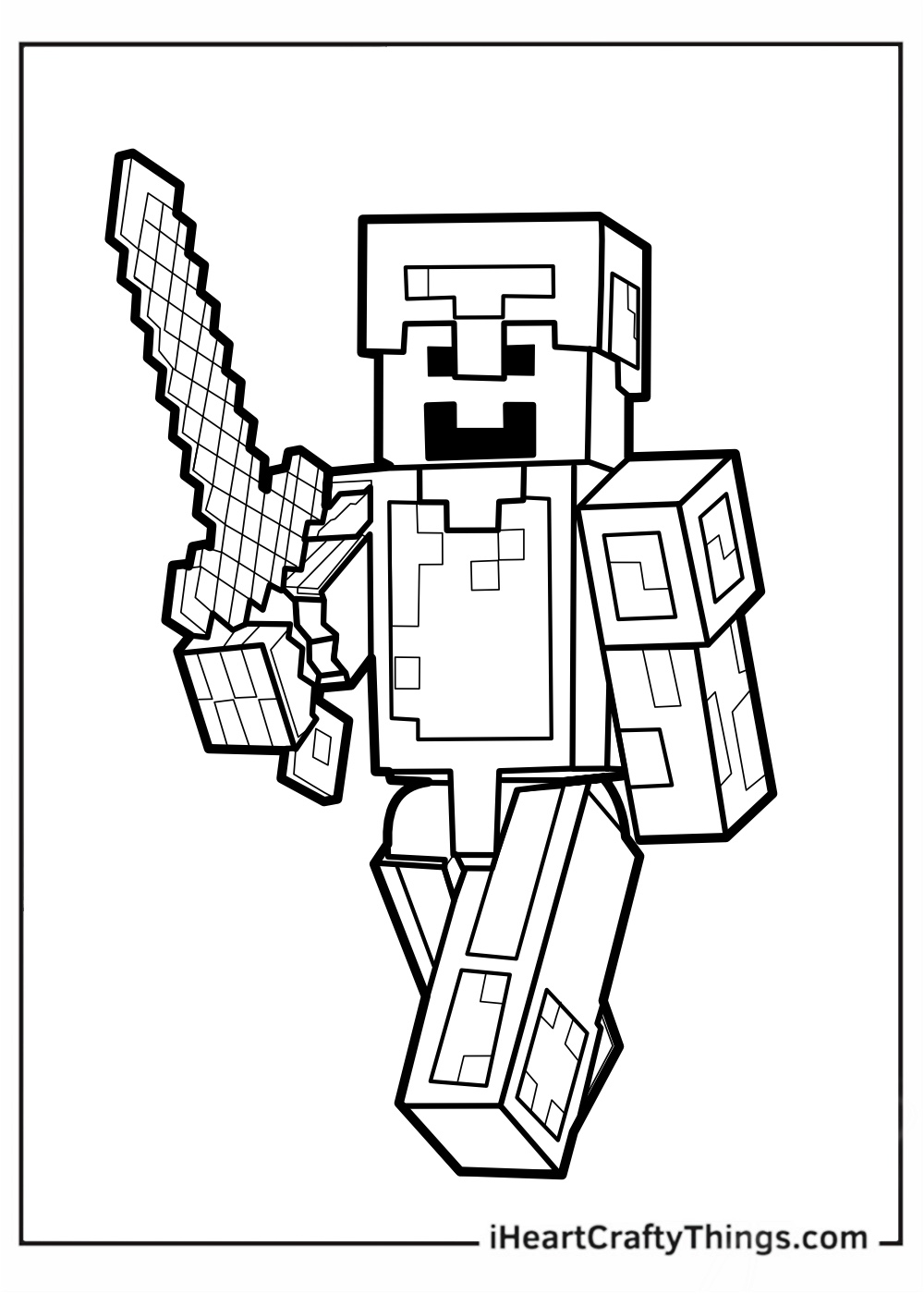 Easy Coloring Page Of Minecraft Steve In Armor