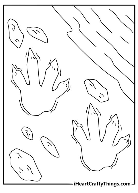 Easy Spinosaurus coloring sheet for kids with big footprints near the water