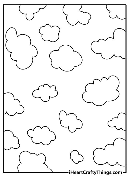 Easy abstract coloring page with cloud like shapes and thick outlines