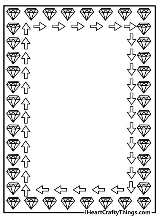 Easy geometric coloring page repeating diamonds and arrow shapes border design